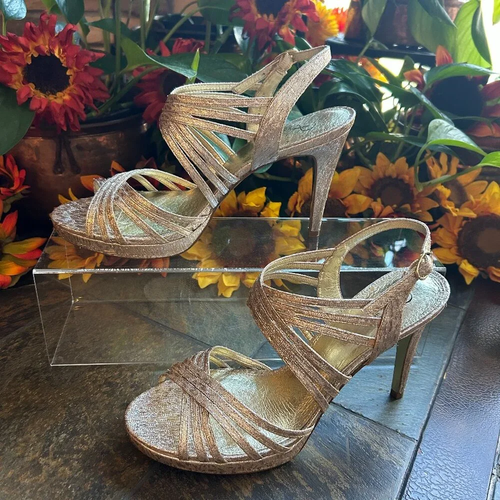Adrianna Papell “Aiden” Gold Metallic Strappy Slingback Platform Sandal